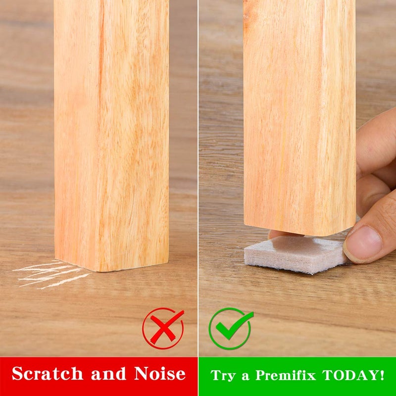 PremiFix Felt Furniture Pads Beige 1" 48Pieces Pack Square Self Adhesive Furniture Pads Anti Scratch Felt Pads Heavy Duty 5mm Thick Floor Protector for Chair Feet for Hardwood Floor - Image 2